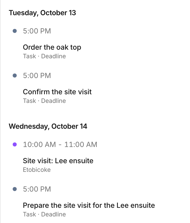 See customer visits and task deadlines in date order.