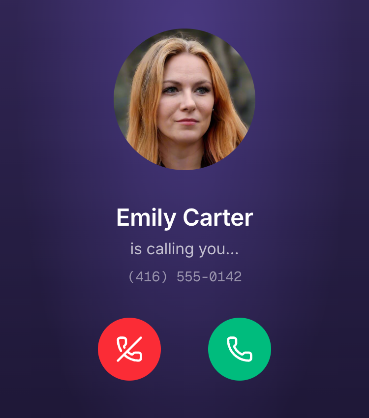 The incoming-call screen identifies the customer and offers answer or decline controls.