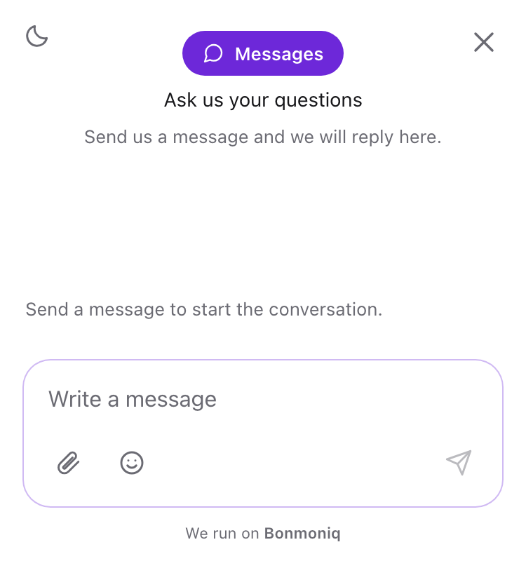 The widget gives visitors a place to start a new conversation.