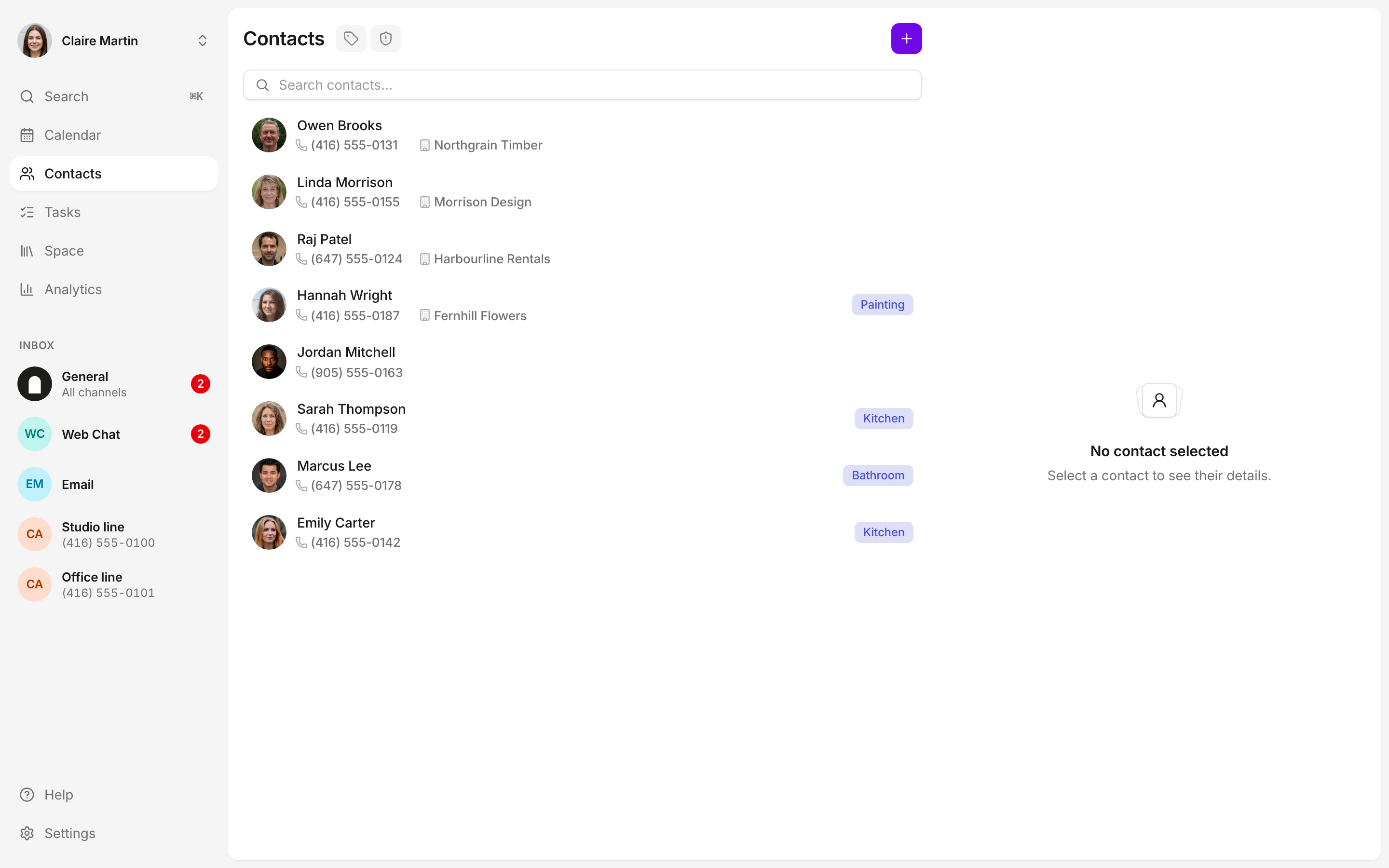 Find the customer in the workspace's contact list.